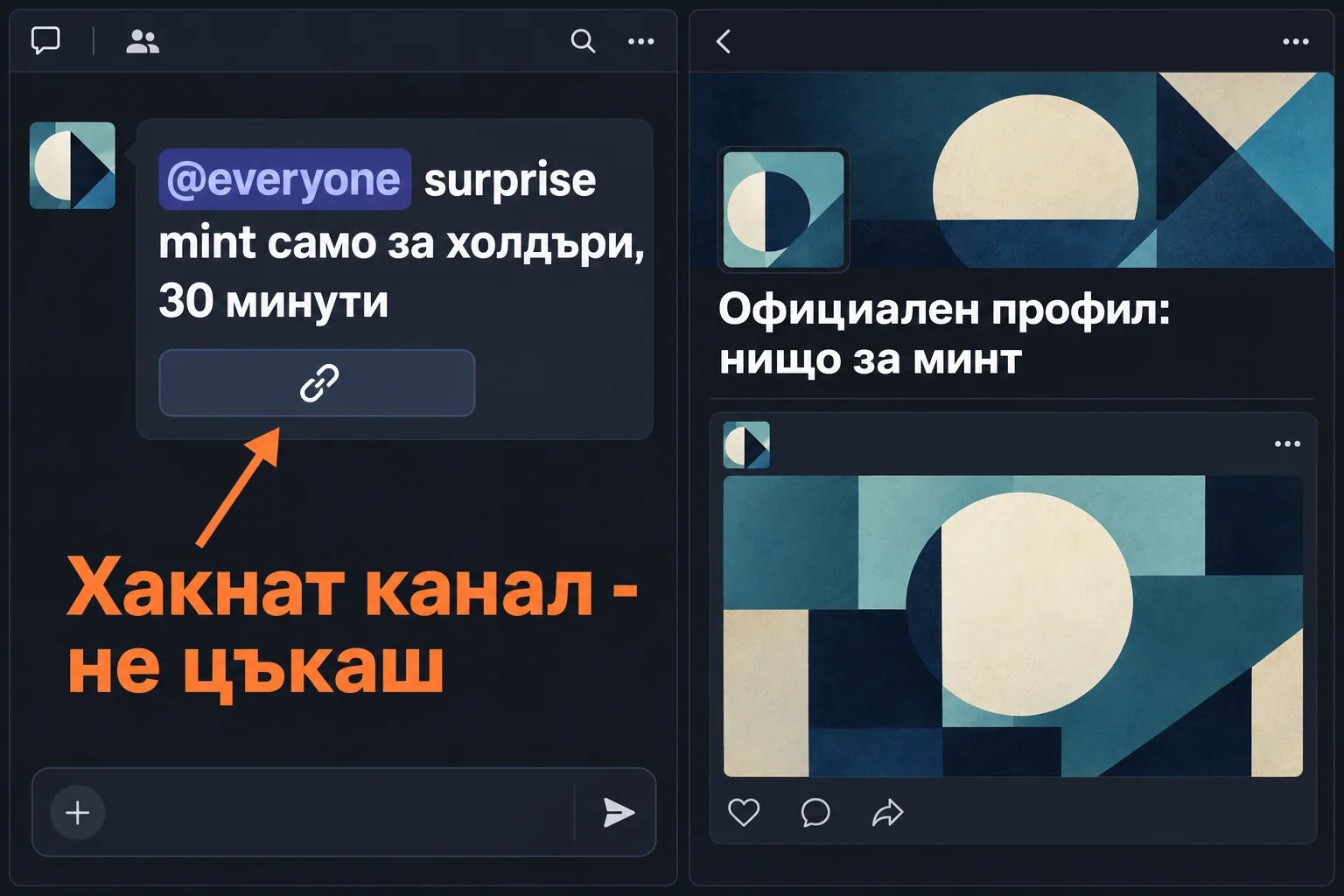 Съобщение за surprise mint в Discord, за което официалният профил не казва нищо